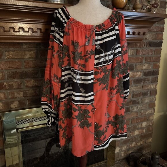 Orange Tops - Ashley Stuart Orange & Black Blouse Size 22/24 New Button Down